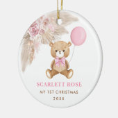 Roze ballon Teddy Bear Baby Eerste Kerstmis Keramisch Ornament (Links)