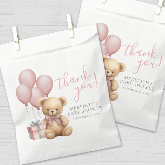 Roze ballon Teddy Bear Baby shower Bedankzakje