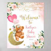 Roze ballon Teddy Bear Baby shower Welkomstteken Poster (Voorkant)