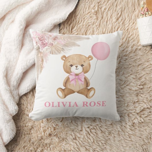 Roze ballon Teddy Bear Boho Baby Girl Nursery Kussen (Deken)