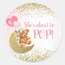 Roze ballon Teddy Bear Classic Round Sticker