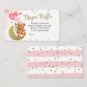 Roze ballon Teddy Bear Diaper Raffle Informatiekaartje (Voorkant / Achterkant)