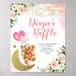 Roze ballon Teddy Bear Diaper Raffle Sign Poster