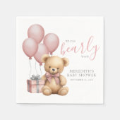 Roze ballon teddybeer babyshower servet (Voorkant)
