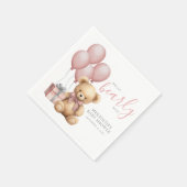 Roze ballon teddybeer babyshower servet (Hoek)
