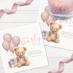Roze ballon teddybeer babyshower servet