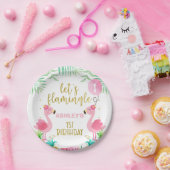 Roze ballon Twee flamingos eerste verjaardag Papieren Bordje (Feest)