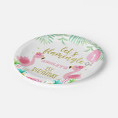 Roze ballon Twee flamingos eerste verjaardag Papieren Bordje (Gekanteld)