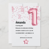 Roze ballon Uitnodiging eerste kerstdag (Voorkant)