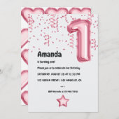 Roze ballon Uitnodiging eerste kerstdag (Voorkant / Achterkant)