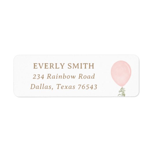 Roze Ballon Verjaardag retour adres label (Voorkant)