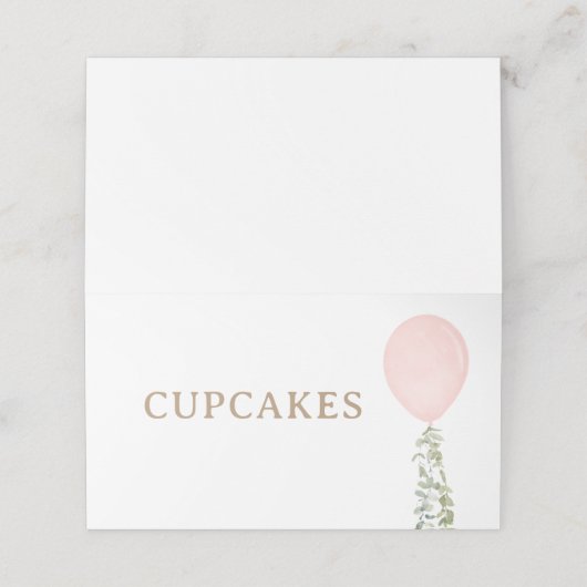 Roze Ballon Verjaardag Voedsel Labels Plaatskaartje (Buitenkant ongevouwen)