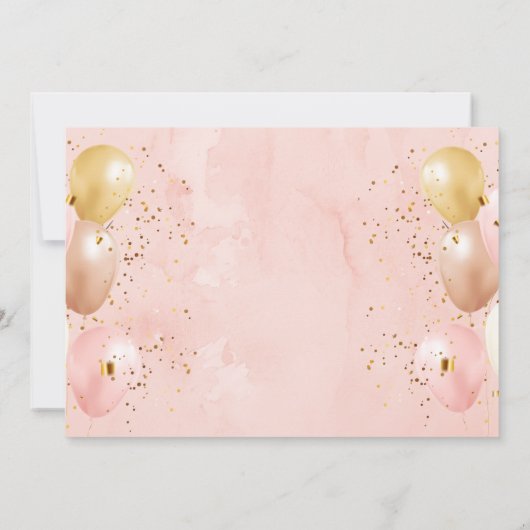 Roze ballon verjaardagsfeest bedankkaart (Achterkant)