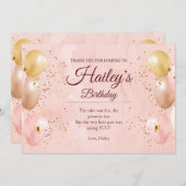 Roze ballon verjaardagsfeest bedankkaart (Voorkant / Achterkant)