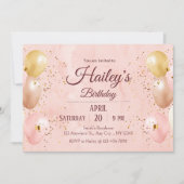 Roze ballon verjaardagsfeestje uitnodiging (Voorkant)