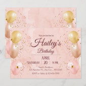 Roze ballon verjaardagsfeestje uitnodiging (Voorkant / Achterkant)