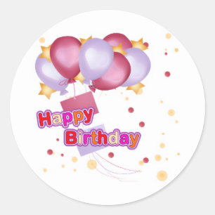 Roze ballon verjaardagskaart voor meisjes – Mooie Ronde Sticker