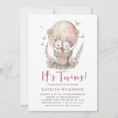 Roze Ballon Vlinder Het is Twins Meisje Baby showe Kaart (Voorkant)