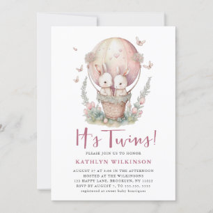 Roze Ballon Vlinder Het is Twins Meisje Baby showe Kaart