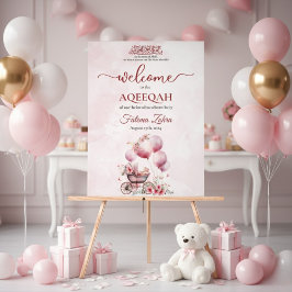 Roze ballon wandelwagen Baby meisje Moslim Aqiqah Acryl Bord