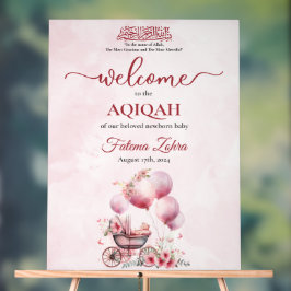 Roze ballon wandelwagen Baby meisje Moslim Aqiqah Acryl Bord