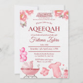Roze ballon wandelwagen Baby meisje Moslim Aqiqah Kaart (Voorkant)