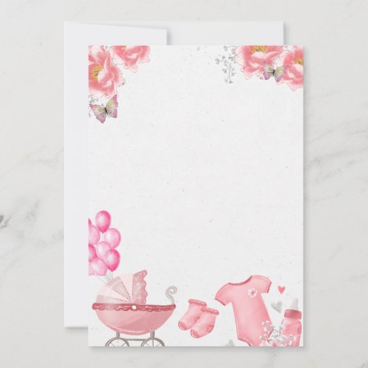 Roze ballon wandelwagen Baby meisje Moslim Aqiqah Kaart (Achterkant)