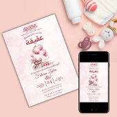 Roze ballon wandelwagen Baby meisje Moslim Aqiqah Kaart