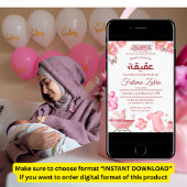 Roze ballon wandelwagen Baby Meisje Moslim Aqiqah  Kaart