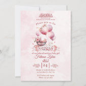 Roze ballon wandelwagen Baby meisje Moslim Aqiqah Kaart (Voorkant)