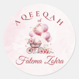 Roze ballon wandelwagen Baby meisje Moslim Aqiqah Ronde Sticker