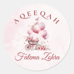 Roze ballon wandelwagen Baby meisje Moslim Aqiqah Ronde Sticker