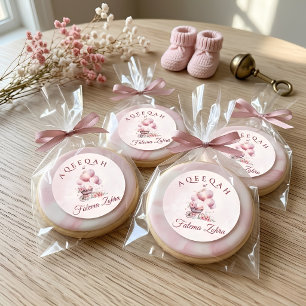Roze Ballon Wandelwagen Baby Meisje Moslim Aqiqah Ronde Sticker