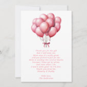 Roze ballon Waterverf meisje Baby shower dank u Bedankkaart (Voorkant)
