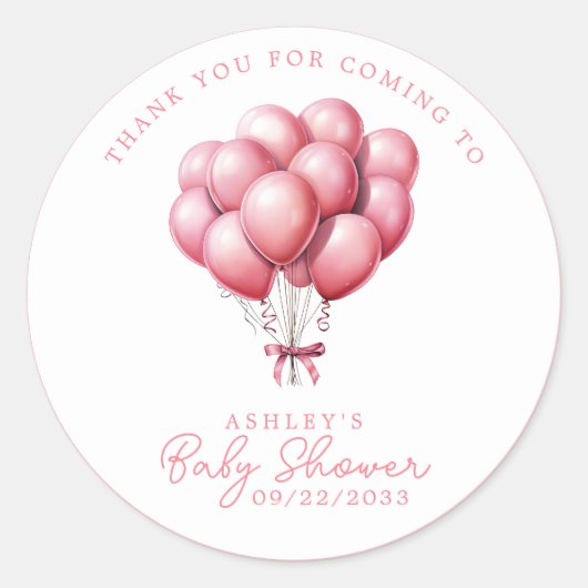 Roze ballon Waterverf meisje Baby shower dank u Ronde Sticker (Voorkant)