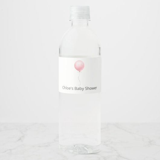 Roze ballonBaby shower Waterfles Etiket (Voorkant)