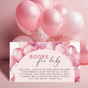 Roze ballonboeken voor babymeisje baby shower informatiekaartje