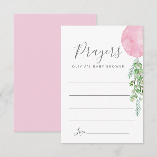 Roze ballongebeden voor Baby-sluitingskaart Informatiekaartje (Voorkant / Achterkant)