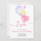 Roze ballonmeisje 2e verjaardag twee tweede verjaa kaart (Voorkant)