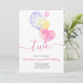 Roze ballonmeisje 2e verjaardag twee tweede verjaa kaart (Staand voorkant)