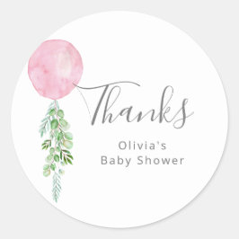 Roze ballonmeisje Baby shower Dank je Ronde Sticker