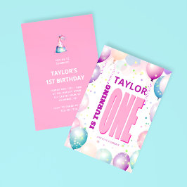 Roze Ballonnen 1e Draaien Een Verjaardag Kaart