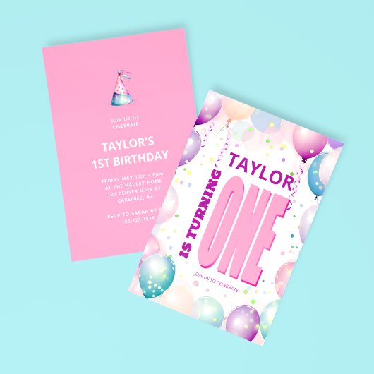 Roze Ballonnen 1e Draaien Een Verjaardag Kaart