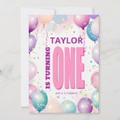 Roze Ballonnen 1e Draaien Een Verjaardag Kaart (Voorkant)