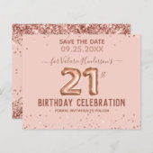 Roze ballonnen 21ste verjaardag sparen de Datum (Voorkant / Achterkant)