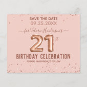 Roze ballonnen 21ste verjaardag sparen de Datum (Voorkant)