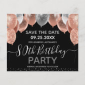 Roze ballonnen 80th Birthday Save the Date (Voorkant)