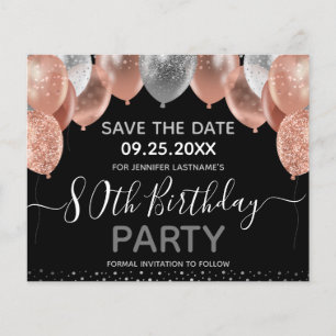Roze ballonnen 80th Birthday Save the Date