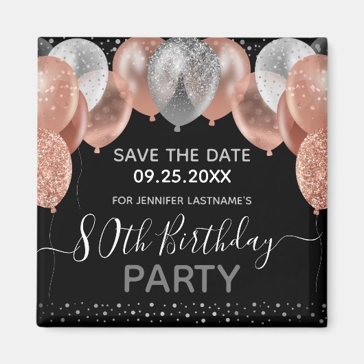 Roze ballonnen 80th Birthday Save the Date Magneet (Voorkant)