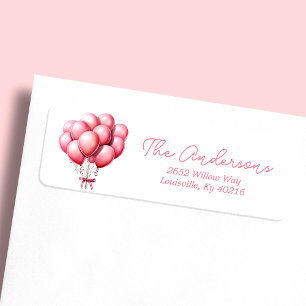 Roze Ballonnen Aquarel Meisje Baby Shower Adres Etiket